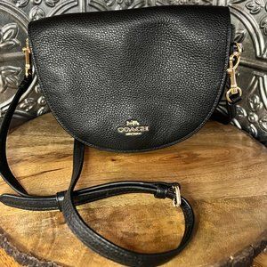 Coach Satchel Saddle Bag w/ Black Leather and Plum Suede Interior